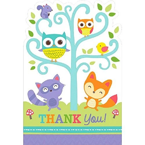Woodland Welcome Animal Critter Cute Baby Shower Party Thank You Notes Cards - Image 1 of 1