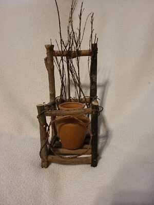 Handmade Super Cute Woden Chair With Terra Cotta Small Vase-Natural Rustic Look - Image 1 of 4
