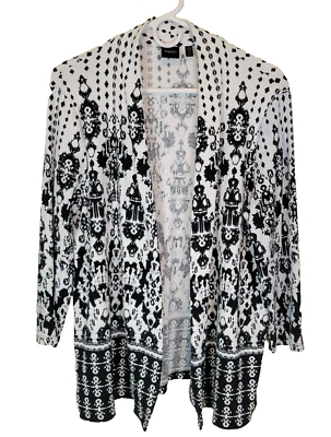 Rafaella 毛衣开衫女式 XL 白色黑色中性开襟印花波西米亚风 — 第 1/4 张图片