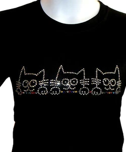 Cat Rhinestone Shirt, Kitty Cat Bling, Funny Cats Looking, Small - 5X - Picture 1 of 1