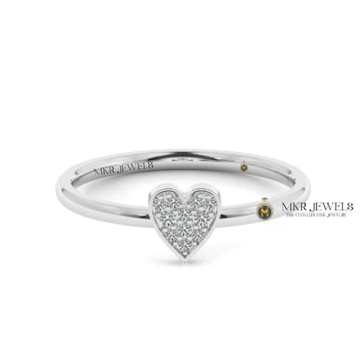 0.06 Ct 14K Heart White Gold Minimalist Ring Natural Round Diamond Anniversary - Image 1 of 4