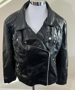 Faux Leather Jacket Women Black Vegan Jackets Moto Biker Motocycle Coat XXL 2X - Picture 1 of 10