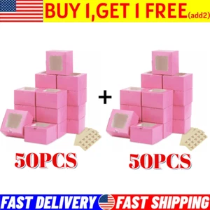 Cookie Boxes, 4x4x2.5in Pink Bakery Boxes with Window, Mini Cake Boxes, Dessert✨ - Picture 1 of 8