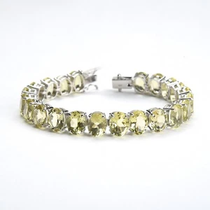 Oval cut Lemon Quartz Gemstone Sterling Silver Tennis Bracelet  7" inches - Picture 1 of 3