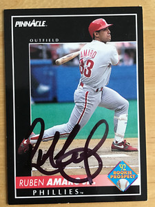 RUBEN AMARO JR. PHILADELPHIA PHILLIES  SIGNED PINNACLE 1992 CARD #570 AUTOGRAPH