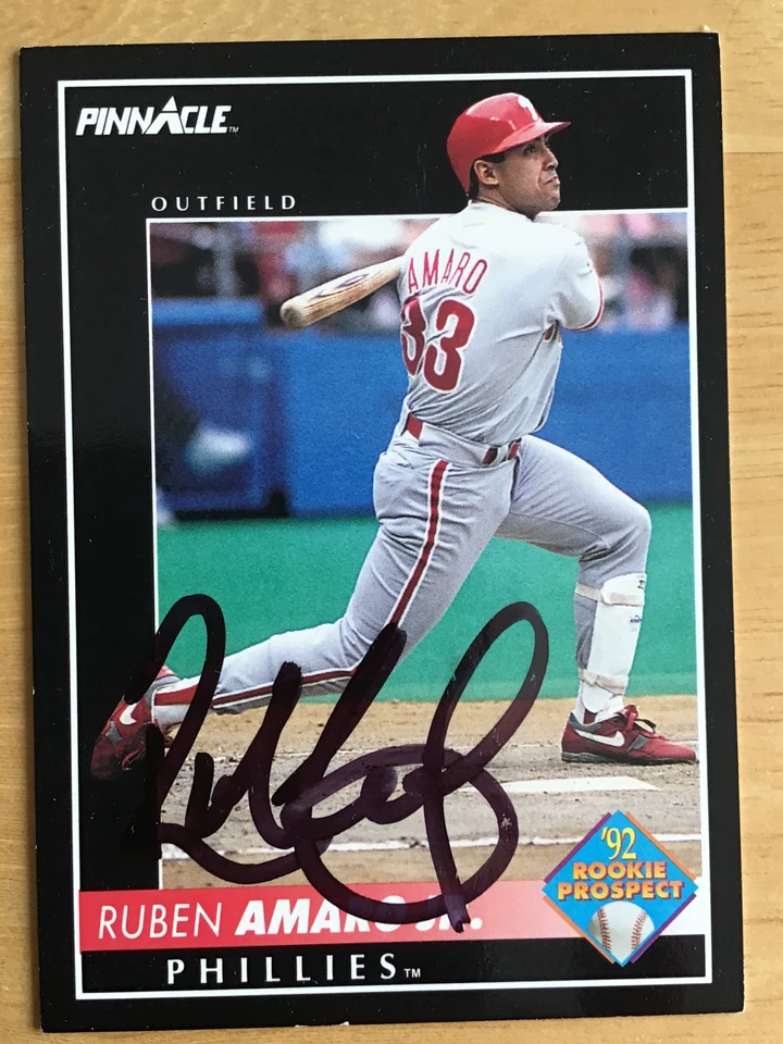 RUBEN AMARO JR. PHILADELPHIA PHILLIES  SIGNED PINNACLE 1992 CARD #570 AUTOGRAPH - Image 1 of 1