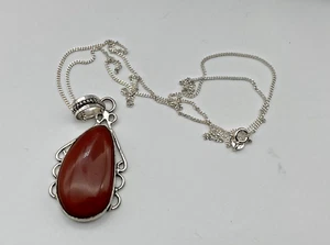 Vintage Sterling Silver 925 Pendant Necklace Carnelian 8.92g - Picture 1 of 8