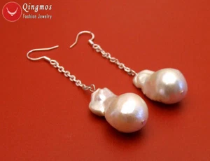 17*30mm Natural Nuclear White Pearl Earring for Women Dangle Earring Silver Hook - Picture 1 of 14