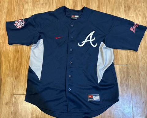 Nike Atlanta Braves Men’s Jersey #10 Chipper Jones MLB Navy Blue Size Medium M Cover