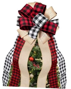 Christmas Tree Topper Large Buffalo Plaid Burlap Red 1-christmas Tree Topper - Picture 1 of 8
