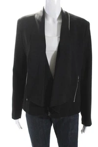 Fate. Womens Open Front Zipper Waterfall Crepe Blazer Jacket Black Size Large - Bild 1 von 6