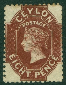 SG 68 Ceylon 1867-70. 8d chocolate. Very lightly mounted mint CAT £150 - Picture 1 of 2