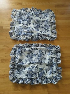 2 RALPH LAUREN Blue White Porcelain Tamarind Ruffled Standard Pillow Shams - Picture 1 of 9