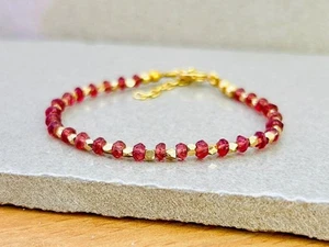 Bracciali Perline Granato Rosso e Pirite Gemma 3-4MM per Stabilità Finanziaria 6-8" - Foto 1 di 12