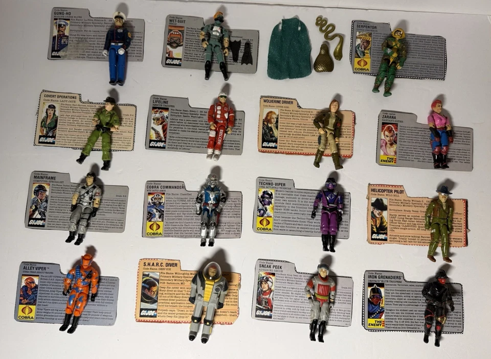 G.I. vintage años 80 GI Joe Lote ARAH Cobra 3.75 Figuras con Archivo Lote de (15) Tarjetas Foto 1 de 4