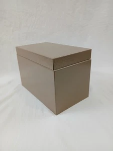 Caja de archivos de tarjetas de metal vintage, Buddy Products color topo bronceado tapa con bisagras almacenamiento MCM - Imagen 1 de 14