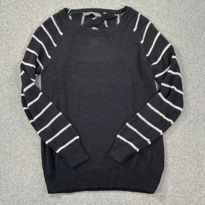 Suéter 360 Mezcla de Lino Manga Rayas Negro Suéter Para Mujer Pequeño Recorte Espalda Foto 1 de 4