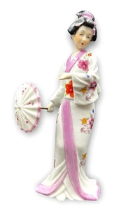 Sophia Ann Japanese Geisha Figurine With Parasol Hand-Painted Porcelain Tiawan - Picture 1 of 13