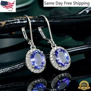 925 Silver Plated Drop Earrings for Women Blue Cubic Zirconia Lab Created - Picture 1 of 8