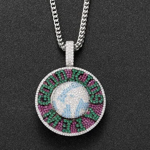 Hip Hop Schmuck Iced Out AFGK Rotierende Erde Anhänger Bling Halskette Zubehör - Bild 1 von 7