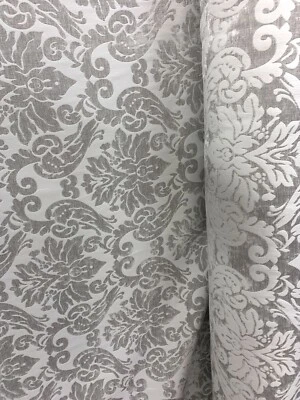 LIGHT GRAY DAMASK CHENILLE UPHOLSTERY BROCADE FABRIC (54 in.) Sold By The Yard - Image 1 of 4