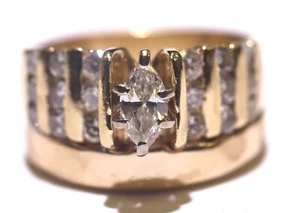 Alianza de compromiso de diamantes marquesa de 1,08 quilates de oro amarillo de 14k 8,3 g 6,25 - Imagen 1 de 13