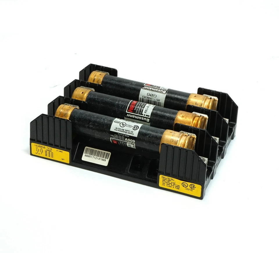 FuseHolder Buss H60030-3CR com 3 PCs Bussmann FRS-R-35 Fusetron 35A 600 VAC - Imagem 1 de 4