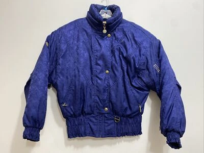 Vintage Retro Women's Descente Navy Blue  Gold Ski Jacket Full Zip Sz 12 - Image 1 of 4