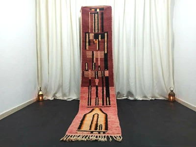 Tribal Boujad Runner Moroccan Rug 2'13" x 9'67" Berber Vintage Handmade Rug - Image 1 of 4