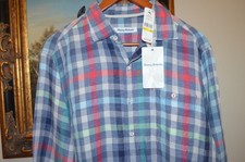 TOMMY BAHAMA North Shore Check Throne Blue Long Sleeve Button Shirt  M NWT $125