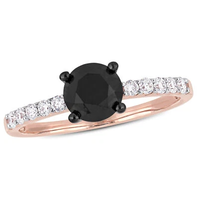 Anillo de compromiso solitario de diamantes blancos y negros Amour de oro rosa de 14 k 1 1/4 quilates TDW Foto 1 de 4