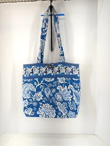 Vera Bradley Blue Lagoon Floral Cotton Large Tote Bag with Toggle Clasp - Picture 1 of 11