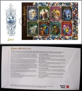Estampillas de Jersey "Charles Dickens" 8 Valores Hoja de Recuerdo Primer Día Cubierta 2020 - Imagen 1 de 3