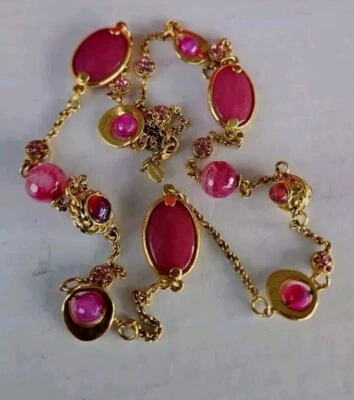 Collar Barrera Tudor Piedra Declaración Frambuesa Chapado en Oro 24k Foto 1 de 4