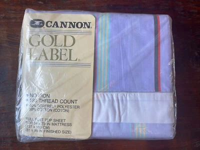 Vintage 1980’s 1990’s Cannon Gold Label Full Flat Top Sheet Striped Lavender - Image 1 of 4