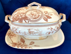 ANTIQUE HALL AND READ RARE LIDDED TUREEN ON STAND 1883 CANNES DESIGN - Picture 1 of 16