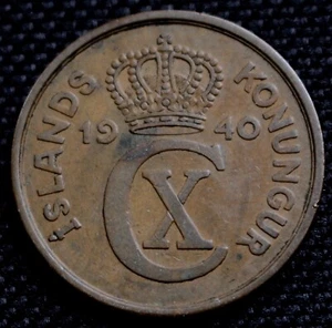 1940 ICELAND 5 AURAR - BRONZE - King Christian X of Denmark - Picture 1 of 2