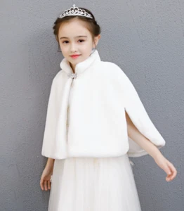 Flower Girls Kid White Wedding Dress Party Faux Fur Warm Shawl Wrap Scarf Stole - Picture 1 of 12
