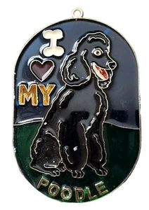 Vitral hecha a mano vintage de los años 90 I love my Poodle Dog Suncatcher adorno - Imagen 1 de 2