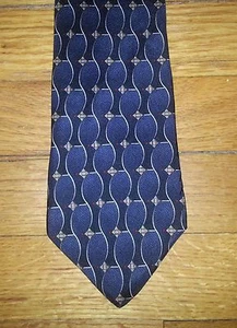 Pfeil Krawatte Seide dunkelblau Band weiß Streifen hellbraun geometrische Diamanten neu im Karton t2264 - Bild 1 von 3