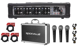 Rockville RPM45 1800 Watt Powered 4 Channel Mixer/Amplifier+(3) Mics+Case+Cables - Picture 1 of 11