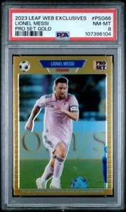 2023 LEAF PRO SET metallo oro Prizm rifrattore #/199 LIONEL MESSI PSA 8 MIAMI - Foto 1 di 2
