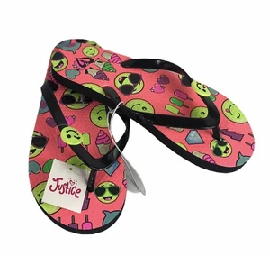 Justice Girls Pink EMOJI Flip Flops Sandals Size Small 2/3 NWT - Picture 1 of 10