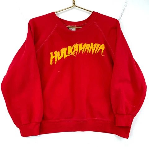 Vintage Hulk Hogan Hulkmania Crewneck Sweatshirt Large Red Wwf 80s Made In Usa Cover