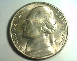 1952-S JEFFERSON NICKEL GEM UNCIRCULATED GEM UNC. NICE ORIGINAL COIN BOBS COINS - Picture 1 of 2