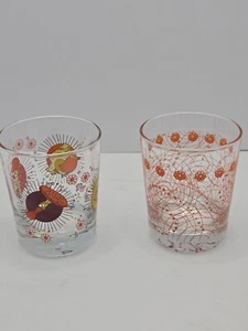 2 Vtg Ikea Lowball Mushroom Glasses Flower Orange Glassware MCM Retro Boho - Picture 1 of 8