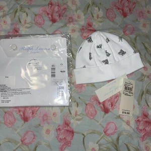Ralph Lauren Layette 0-6 Months Cute Dog Print Reversible Hat 100% Cotton NWT - Picture 1 of 10
