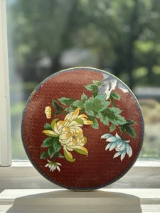 Vintage Chinese Cloisonné Enamel Plate – Red Ground with Peony Flowers 7.5” - Picture 1 of 10