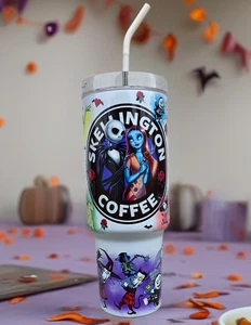 Vaso de viaje Jack & Sally Skellington Halloween 40 oz - acero inoxidable - Imagen 1 de 6