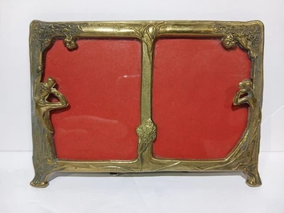 Редкая винтажная в стиле модерн его и ее леди шляпа цветы латуни ножки фоторамка - Изображение 1 из 4